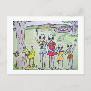 Alien Family Waiving Bra Adjö Vykort