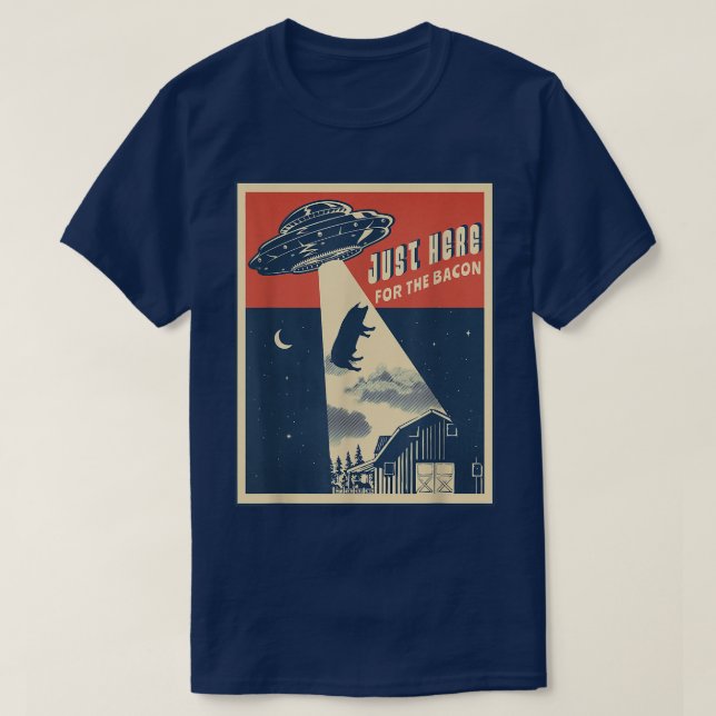 Alien Farm Abduction Beam Funny Retro Bacon Lover  T Shirt (Design framsida)