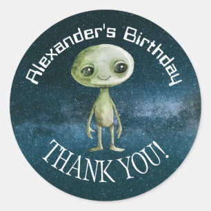 Alien Födelsedagsfest Sticker Runt Klistermärke