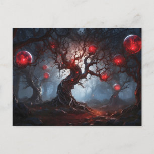 Alien Forest, Twisted Träd, Glowing Red Orbs Vykort