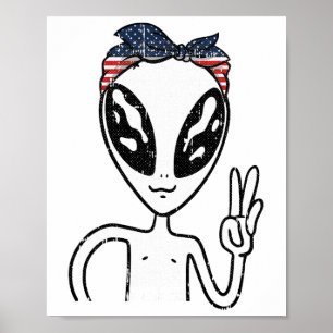Alien Fredstecken 4 juli Amerikanska Flagga Byndan Poster
