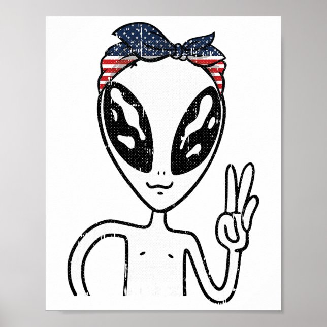 Alien Fredstecken 4 juli Amerikanska Flagga Byndan Poster (Framsidan)