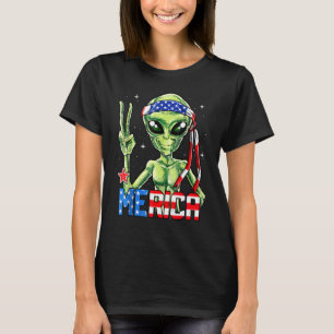 Alien Fredstecken 4 juli Merica Ufo American F T Shirt