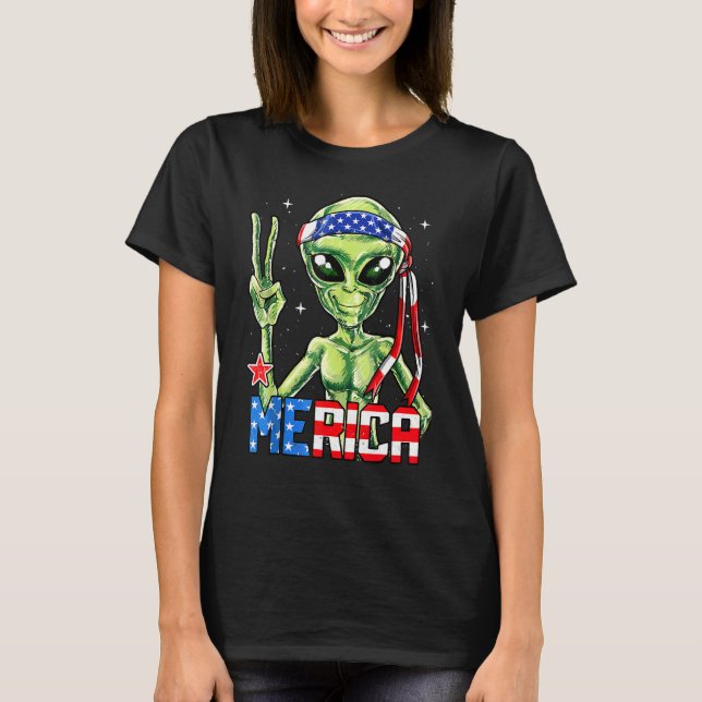 Alien Fredstecken 4 juli Merica Ufo American F T Shirt (Framsida)