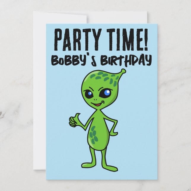 ALIEN FUNNY BARNS FÖDELSEDAG PARTY INVITATIONS INBJUDNINGAR (Framsida)