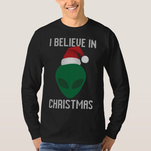 Alien Funny Ugly jul Sweater Party T Shirt (Framsida)