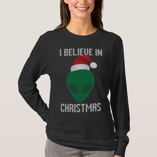 Alien Funny Ugly jul Sweater Party T Shirt (Framsida)