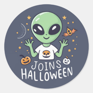 Alien Går med Halloween Sticker Runt Klistermärke