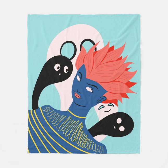 Alien Girl with Spooky Spöken Imaginary Friends Fleecefilt (Framsidan)