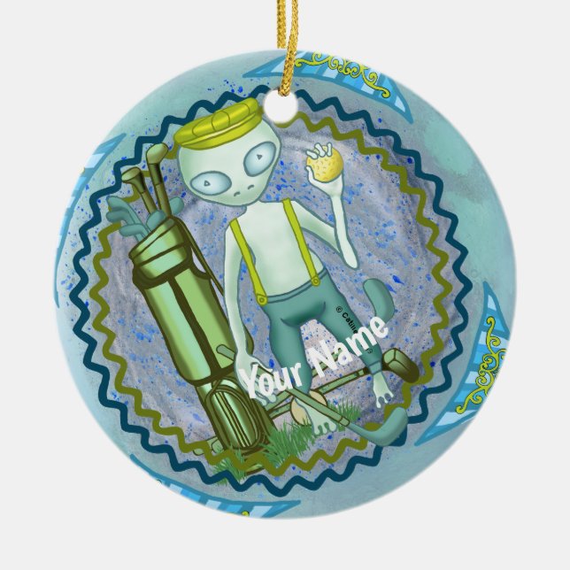 Alien Golf-ornament Julgransprydnad Keramik (Framsidan)