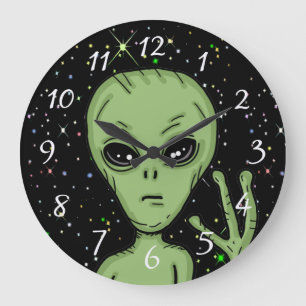 Alien Grått Starry Background Rymden Stor Klocka