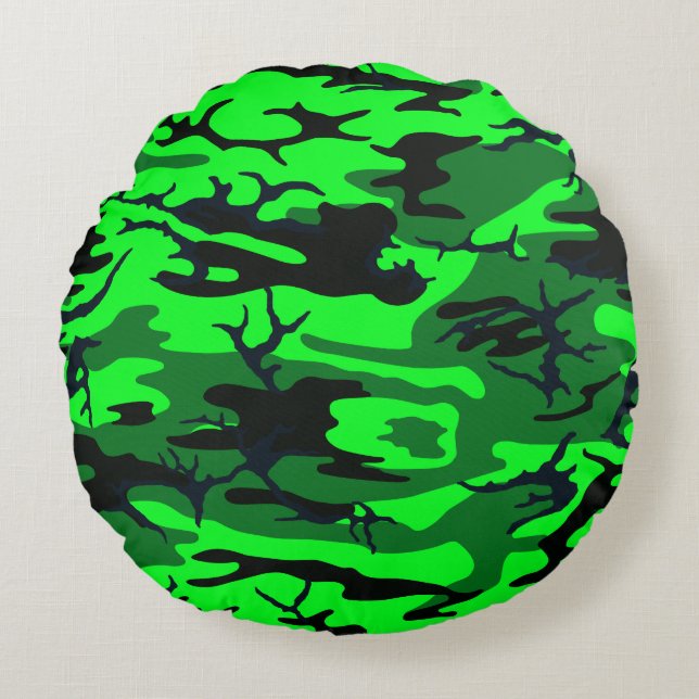 Alien Grönt Camo Round Pillow Rund Kudde (Framsidan)