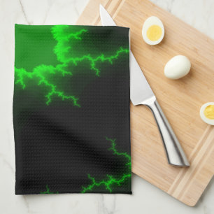 Alien Grönt Lightning-Strejkor i Pitch Black Kökshandduk