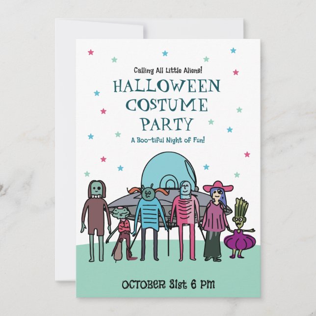 Alien Halloween Costume Party | Roligt för barnutr Inbjudningar (Framsida)