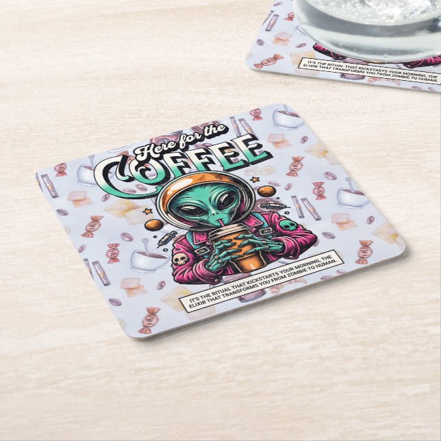 Alien här för kaffet underlägg papper kvadrat (Vinklad)
