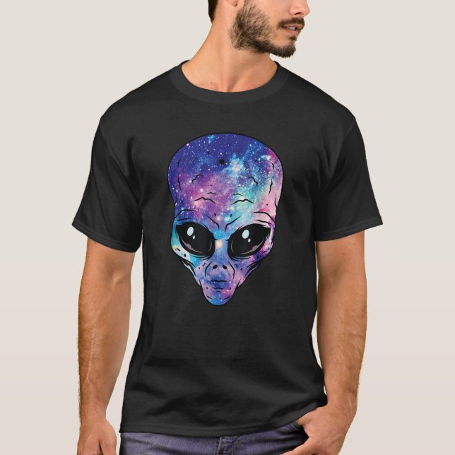 Alien Head Ansikte Starry Night Himlar UFO Hunter  T Shirt (Framsida)