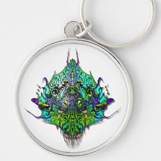 Alien Head - Aqua Rund Silverfärgad Nyckelring