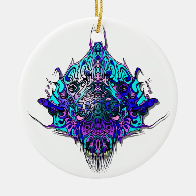 Alien Head - Blue and lila Julgransprydnad Keramik (Framsidan)