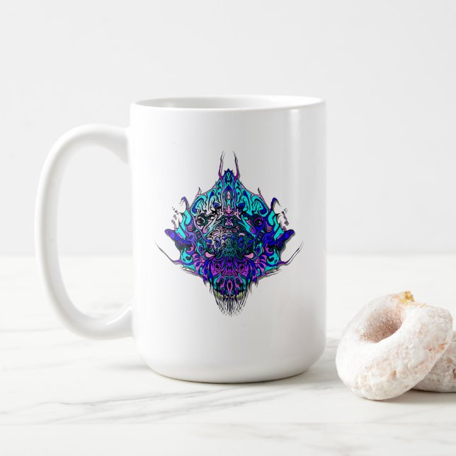 Alien Head blue and purple tribal design Kaffemugg (Med munk)