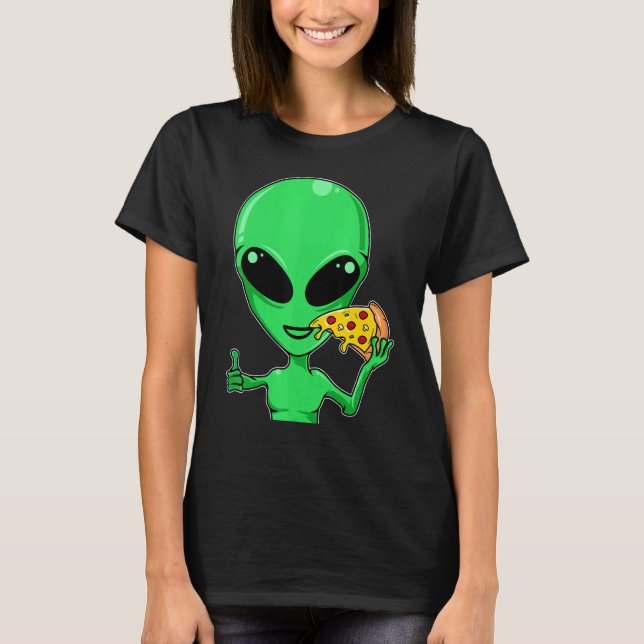 Alien Head Eating Pizza Ufo Extraterrestrial T Shirt (Framsida)