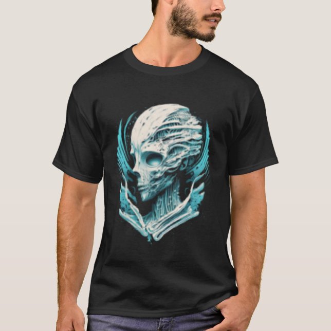 Alien Head Extraterrestrial UFO Glitch Alien Ansik T Shirt (Framsida)