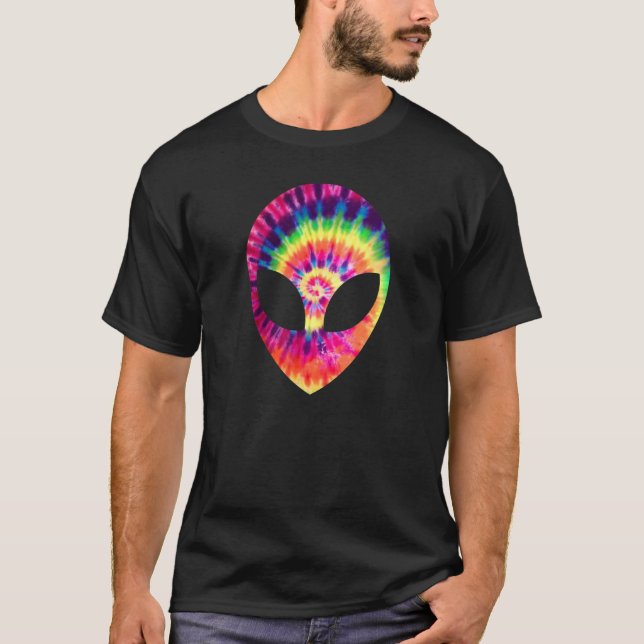 Alien Head Face Space UFO Tie Dye Rave EDM Music  T Shirt (Framsida)