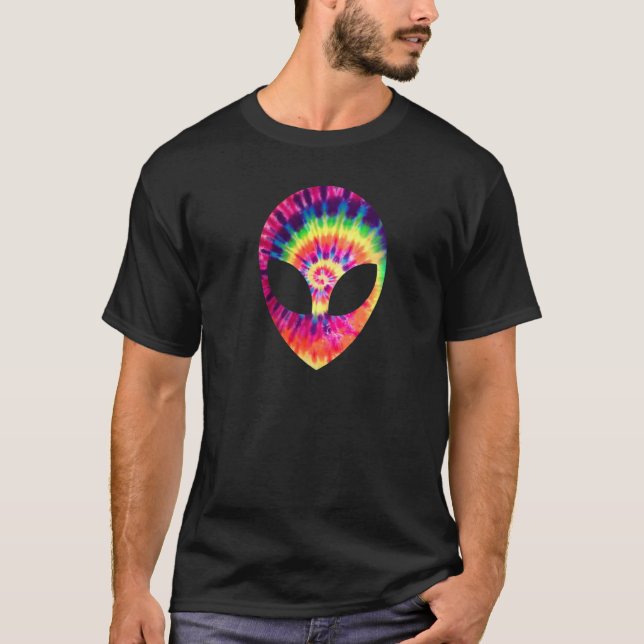 Alien Head Face Space UFO Tie Dye Rave EDM Music T Shirt (Framsida)