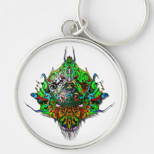 Alien Head - grönt Rund Silverfärgad Nyckelring