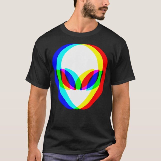 Alien Head Trippy Vaporwave Techno Rave Edm Music T Shirt (Framsida)