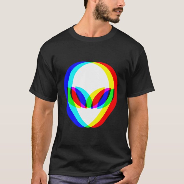 Alien Head Trippy Vaporwave Techno Rave Edm Music T Shirt (Framsida)