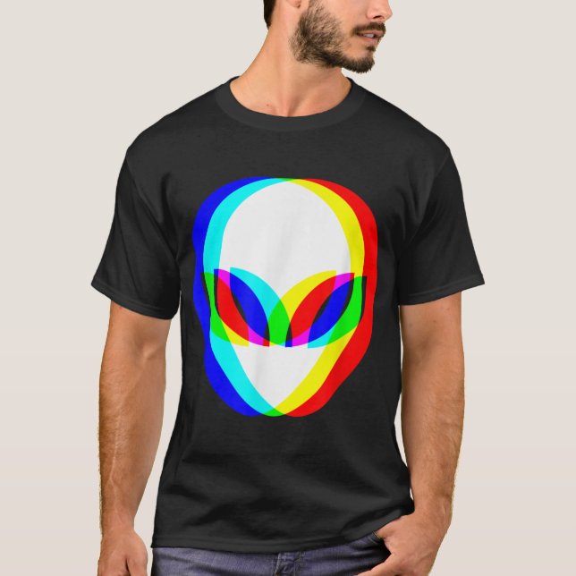 Alien Head Trippy Vaporwave Techno Rave EDM Music T Shirt (Framsida)