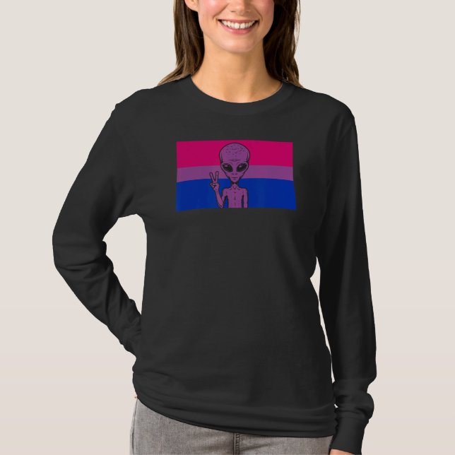 Alien Head Ufo Fredstecken Gaylien Bisexual Pride  T Shirt (Framsida)