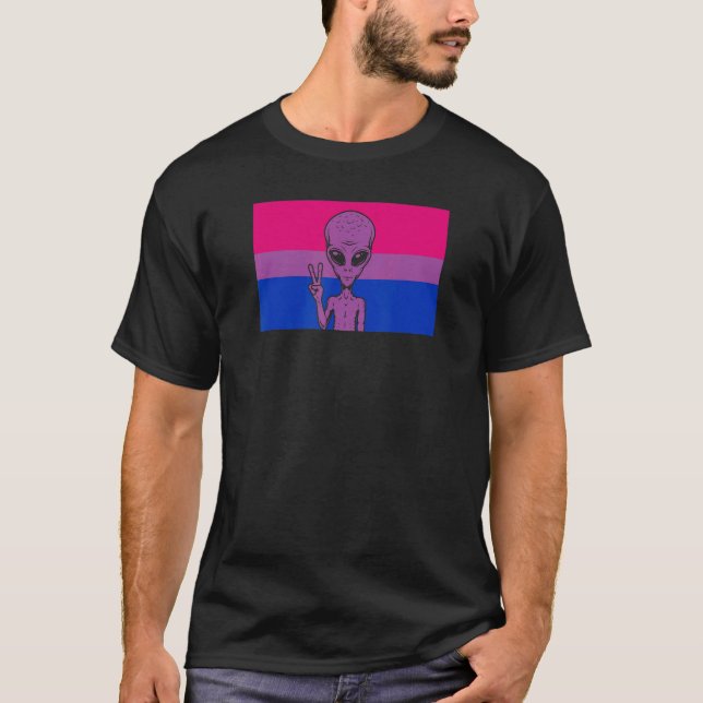 Alien Head Ufo Fredstecken Gaylien Bisexual Pride  T Shirt (Framsida)