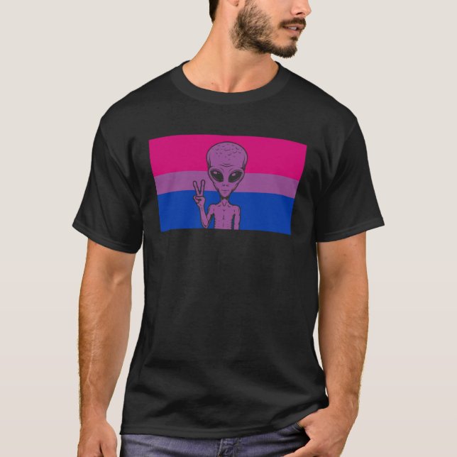 Alien Head UFO Fredstecken Gaylien Bisexual Pride  T Shirt (Framsida)