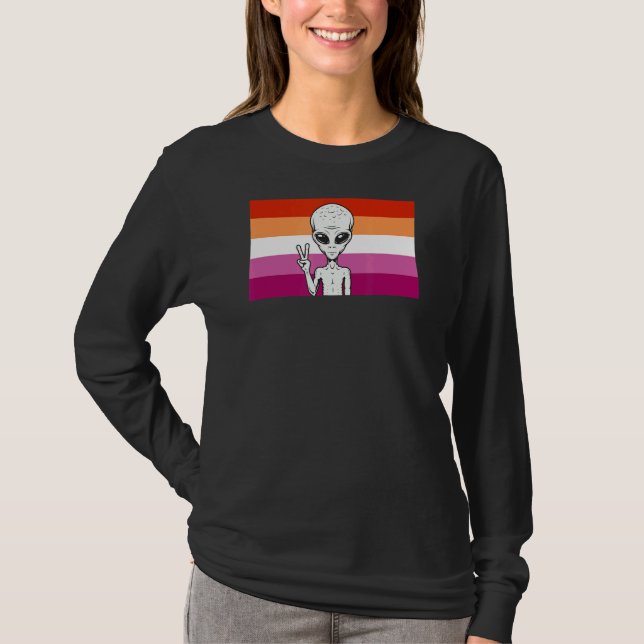 Alien Head Ufo Fredstecken Gaylien Lesbisk Pride F T Shirt (Framsida)