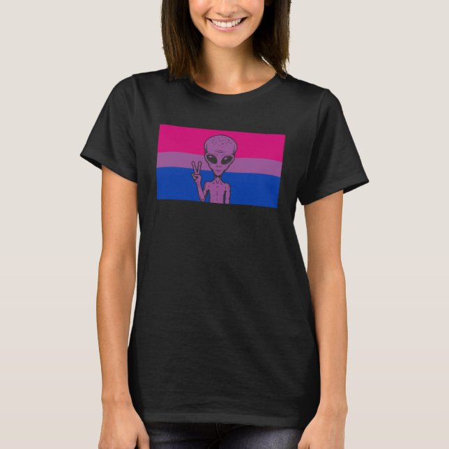 Alien Head UFO Peace Sign Gaylien Bisexual Pride F T Shirt (Framsida)