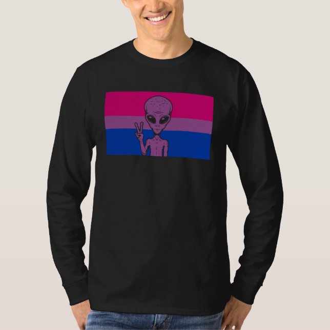 Alien Head UFO Peace Sign Gaylien Bisexual Pride F T Shirt (Framsida)