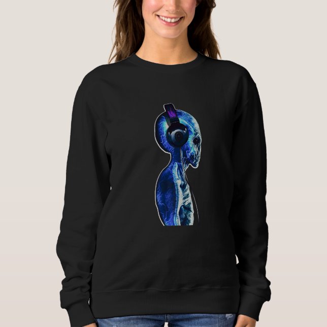 Alien Headphones Music  Space DJ T Shirt (Framsida)