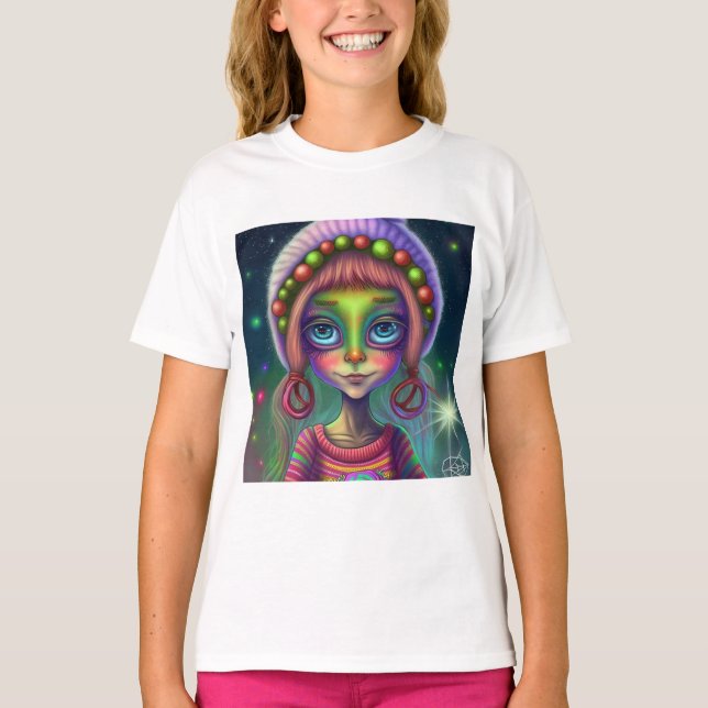 Alien, Hippie Girl Gift. T Shirt (Framsida)