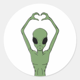 Alien hjärtpose runt klistermärke
