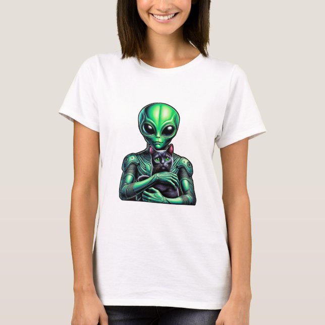 Alien Holding Black Cat T Shirt (Framsida)