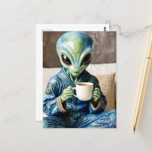 Alien i Blue PJs med kaffe Vykort