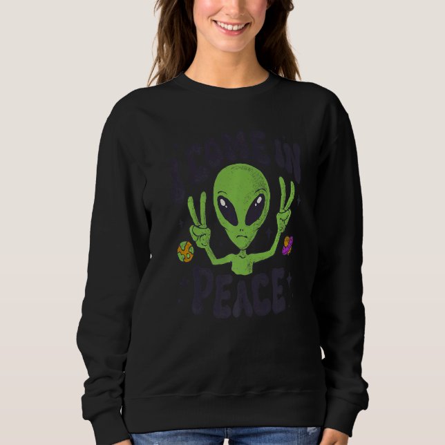 Alien I Come In Peace UFO Space Galaxy Funny Rave  T Shirt (Framsida)