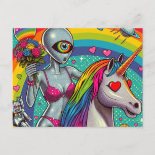 Alien i en bikini på Unicorn Vykort