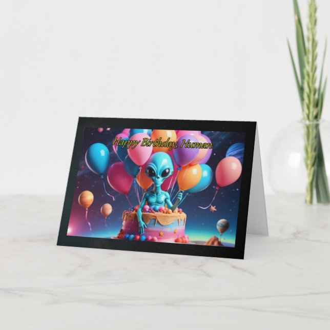 Alien i ett Cake Boy's Birthday Card Kort (Framsida)