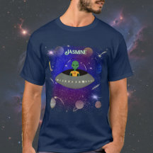 Alien i ett rymdskepp som bär en t-shirt i New mex