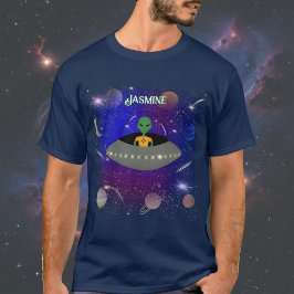 Alien i ett rymdskepp som bär en t-shirt i New mex