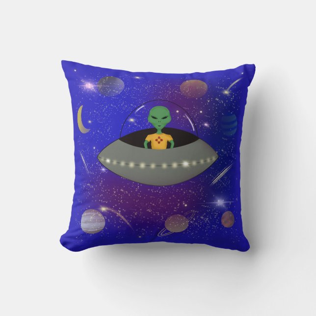 Alien i ett rymdskepp som bär en t-shirt i New mex Kudde (Framsida)