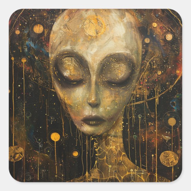 Alien i Klimt Stil Fyrkantigt Klistermärke (Framsida)