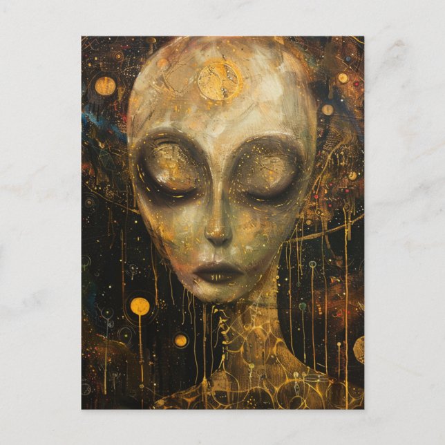 Alien i Klimt Stil Vykort (Framsida)